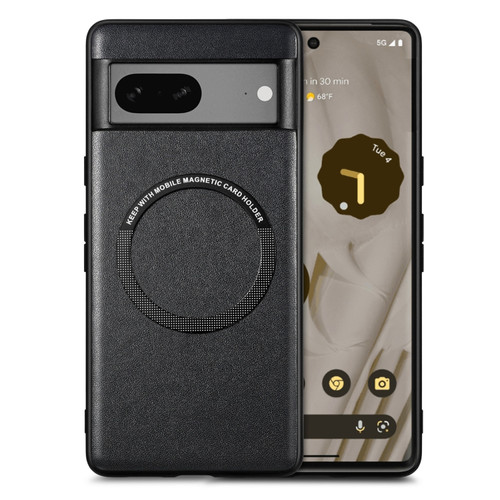 Google Pixel 7a Solid Color Leather Skin Back Cover Phone Case - Black