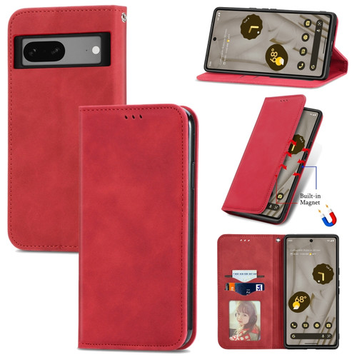 Google Pixel 7a Retro Skin Feel Magnetic Flip Leather Phone Case - Red