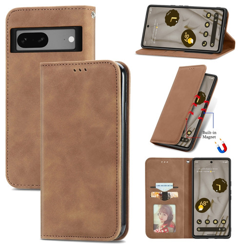 Google Pixel 7a Retro Skin Feel Magnetic Flip Leather Phone Case - Brown