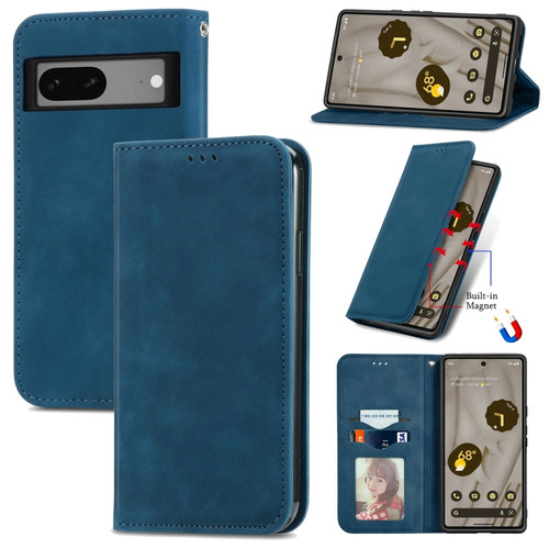 Google Pixel 7a Retro Skin Feel Magnetic Flip Leather Phone Case - Blue