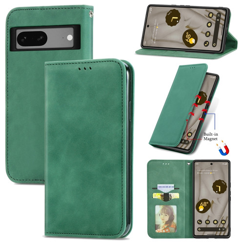 Google Pixel 7a Retro Skin Feel Magnetic Flip Leather Phone Case - Green