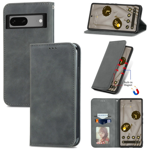 Google Pixel 7a Retro Skin Feel Magnetic Flip Leather Phone Case - Gray
