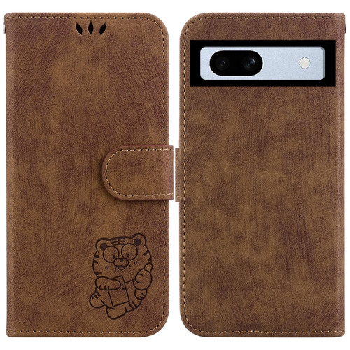 Google Pixel 7a Little Tiger Embossed Leather Phone Case - Brown