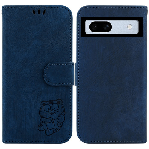 Google Pixel 7a Little Tiger Embossed Leather Phone Case - Dark Blue