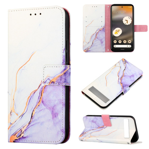 Google Pixel 7a PT003 Marble Pattern Flip Leather Phone Case - White Purple