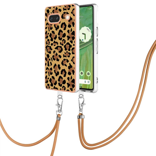 Google Pixel 7a Electroplating Dual-side IMD Phone Case with Lanyard - Leopard Print