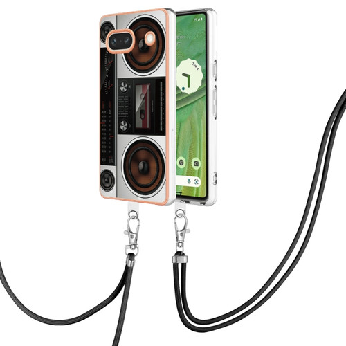 Google Pixel 7a Electroplating Dual-side IMD Phone Case with Lanyard - Retro Radio