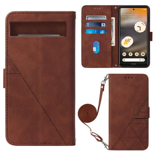 Google Pixel 7a Crossbody 3D Embossed Flip Leather Phone Case - Brown