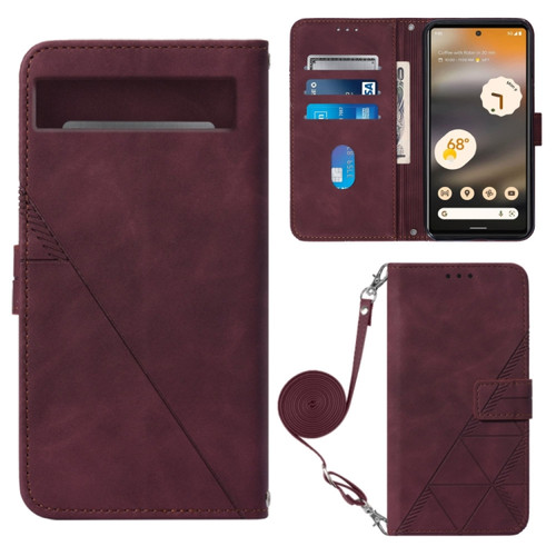 Google Pixel 7a Crossbody 3D Embossed Flip Leather Phone Case - Wine Red