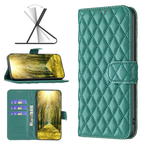 Google Pixel 7a Diamond Lattice Wallet Leather Flip Phone Case - Green