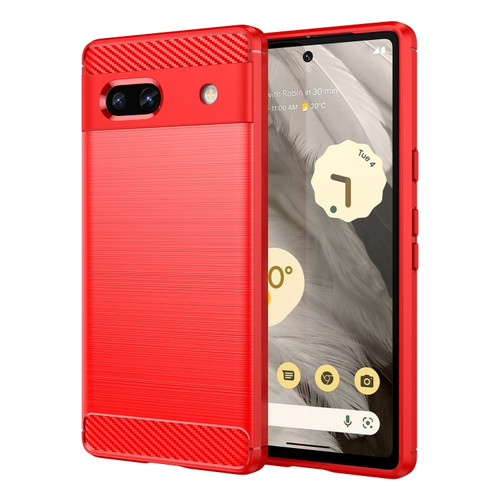 Google Pixel 7a Brushed Texture Carbon Fiber TPU Phone Case - Red