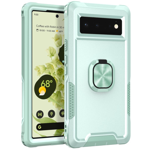 Google Pixel 6 3 in 1 Ring Holder PC + TPU Phone Case - Mint Green