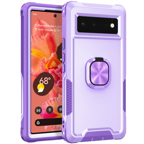 Google Pixel 6 3 in 1 Ring Holder PC + TPU Phone Case - Purple