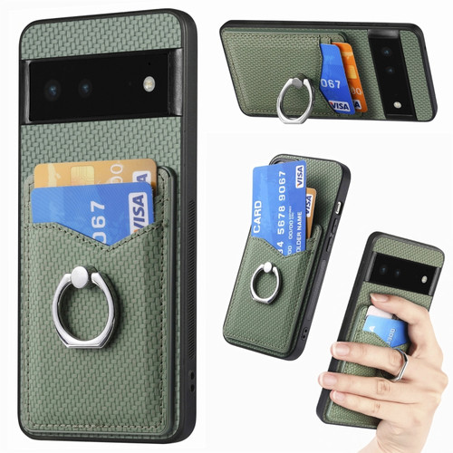 Google Pixel 6 Carbon Fiber Card Wallet Ring Holder Phone Case - Green