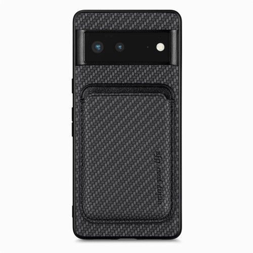 Google Pixel 6 Carbon Fiber Leather Card Magsafe Phone Case - Black