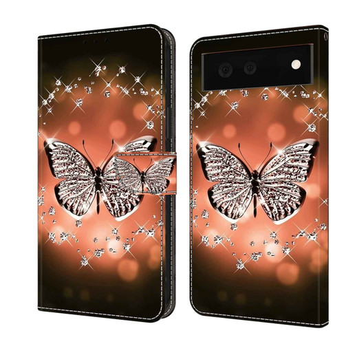 Google Pixel 6 Crystal 3D Shockproof Protective Leather Phone Case - Crystal Butterfly