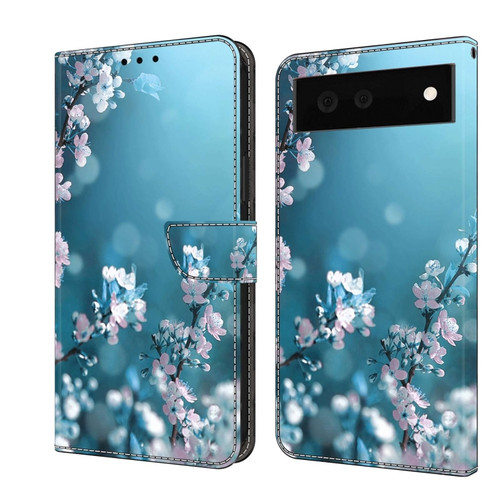 Google Pixel 6 Crystal 3D Shockproof Protective Leather Phone Case - Plum Flower