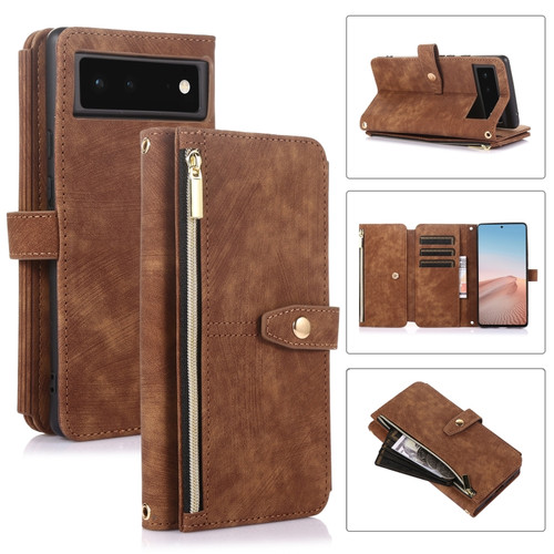 Google Pixel 6 Dream 9-Card Wallet Zipper Bag Leather Phone Case - Brown