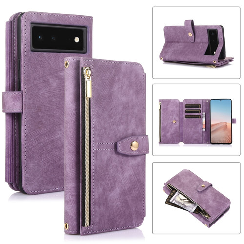 Google Pixel 6 Dream 9-Card Wallet Zipper Bag Leather Phone Case - Purple