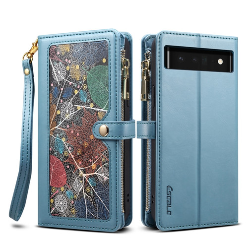 Google Pixel 6 ESEBLE Star Series Lanyard Zipper Wallet RFID Leather Case - Blue