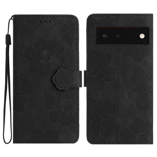 Google Pixel 6 Flower Embossing Pattern Leather Phone Case - Black