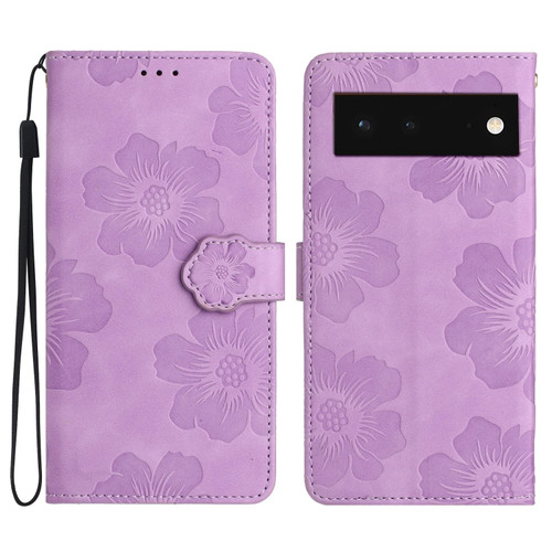 Google Pixel 6 Flower Embossing Pattern Leather Phone Case - Purple
