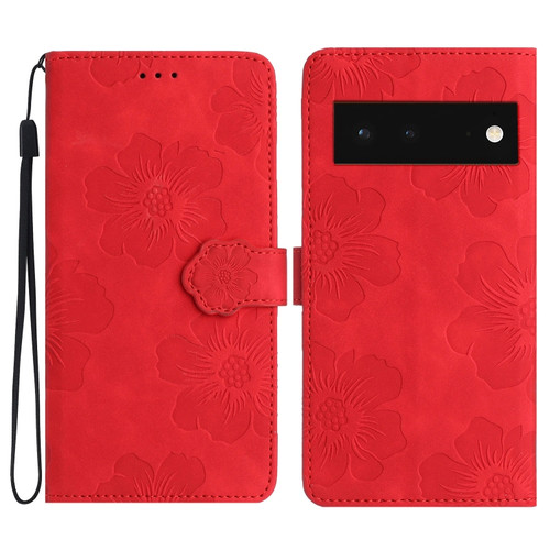 Google Pixel 6 Flower Embossing Pattern Leather Phone Case - Red