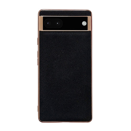 Google Pixel 6 Genuine Leather Luolai Series Nano Electroplating Phone Case - Black