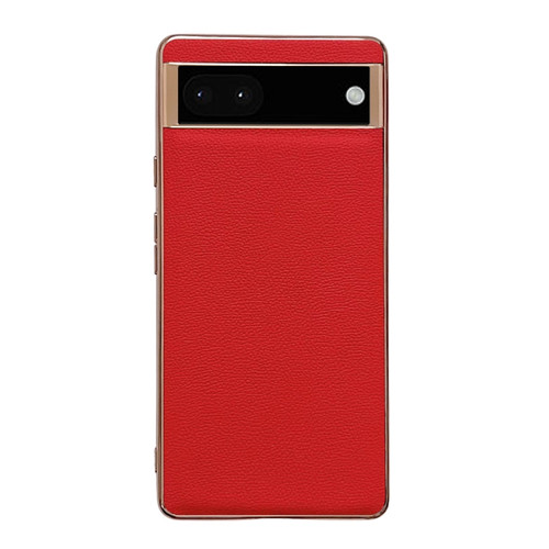 Google Pixel 6 Genuine Leather Luolai Series Nano Electroplating Phone Case - Red