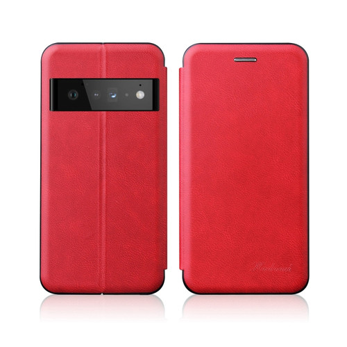 Google Pixel 6 Integrated Voltage Retro Texture Magnetic Leather Case with Card Slot & Holder - Red