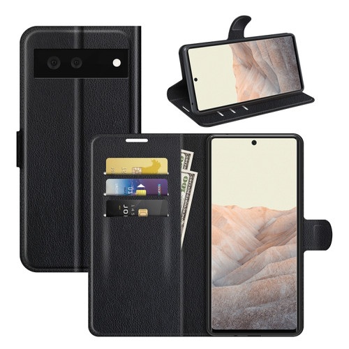 Google Pixel 6 Litchi Texture Horizontal Flip Protective Case with Holder & Card Slots & Wallet - Black