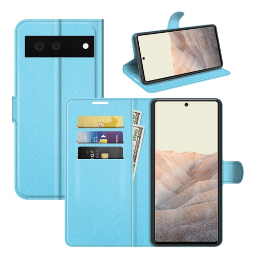 Google Pixel 6 Litchi Texture Horizontal Flip Protective Case with Holder & Card Slots & Wallet - Blue