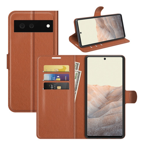Google Pixel 6 Litchi Texture Horizontal Flip Protective Case with Holder & Card Slots & Wallet - Brown