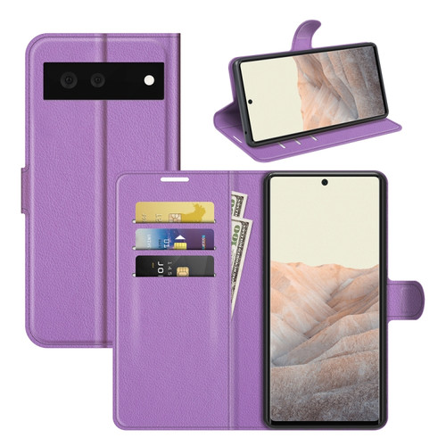 Google Pixel 6 Litchi Texture Horizontal Flip Protective Case with Holder & Card Slots & Wallet - Purple