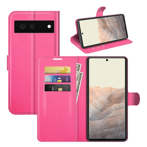 Google Pixel 6 Litchi Texture Horizontal Flip Protective Case with Holder & Card Slots & Wallet - Rose Red