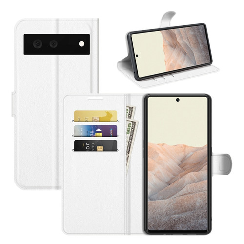 Google Pixel 6 Litchi Texture Horizontal Flip Protective Case with Holder & Card Slots & Wallet - White