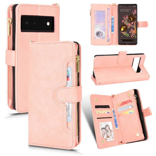 Google Pixel 6 Litchi Texture Zipper Leather Phone Case - Pink