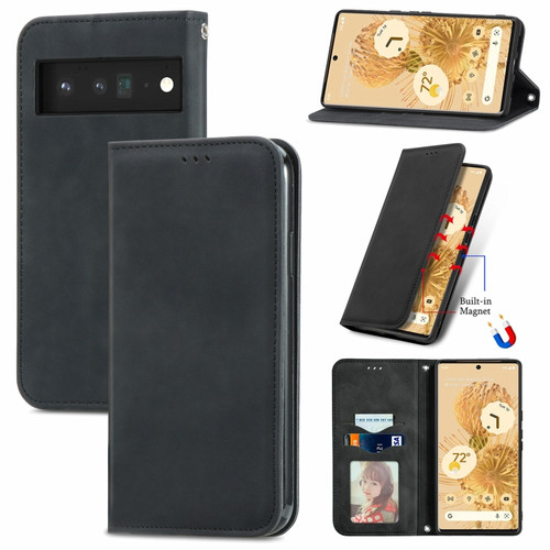 Google Pixel 6 Retro Skin Feel Business Magnetic Horizontal Flip Leather Case With Holder & Card Slots & Wallet & Photo Frame - Black