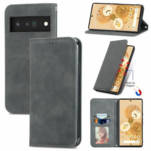 Google Pixel 6 Retro Skin Feel Business Magnetic Horizontal Flip Leather Case With Holder & Card Slots & Wallet & Photo Frame - Grey