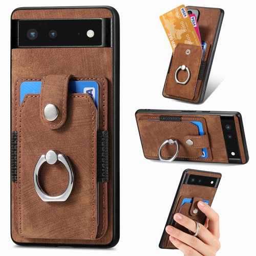 Google Pixel 6 Retro Skin-feel Ring Card Wallet Phone Case - Brown