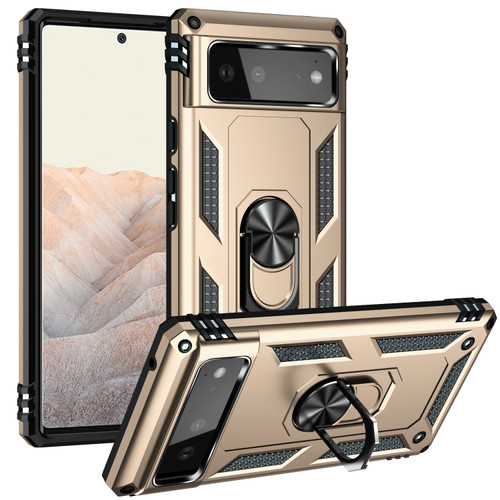 Google Pixel 6 Shockproof TPU + PC Protective Case with 360 Degree Rotating Holder - Gold