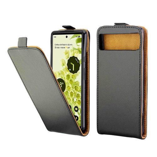 Google Pixel 6 Vertical Flip Leather Phone Case with Card Slot - Black