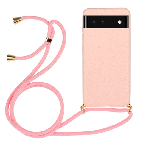 Google Pixel 6 Wheat Straw Material + TPU Protective Case with Lanyard - Pink