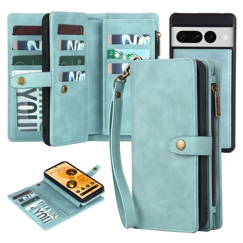 Google Pixel 6 Zipper Wallet Detachable MagSafe Leather Phone Case - Blue