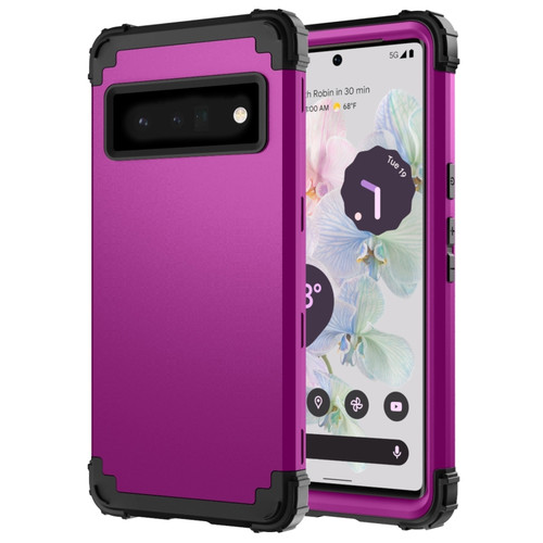 Google Pixel 6 Pro 3 in 1 Shockproof PC + Silicone Protective Phone Case - Dark Purple + Black