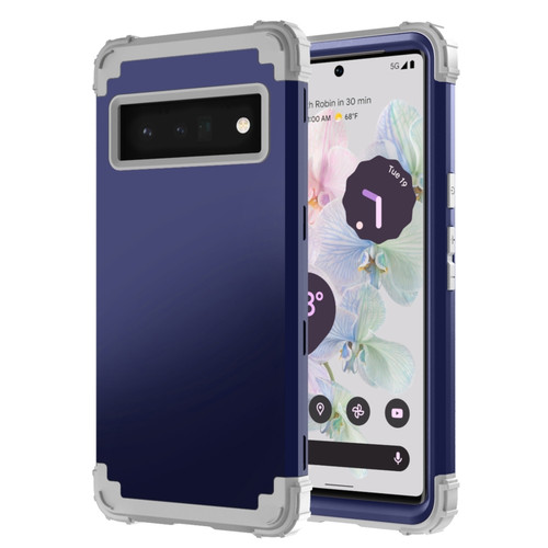 Google Pixel 6 Pro 3 in 1 Shockproof PC + Silicone Protective Phone Case - Navy Blue + Grey