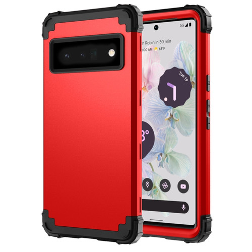 Google Pixel 6 Pro 3 in 1 Shockproof PC + Silicone Protective Phone Case - Red + Black