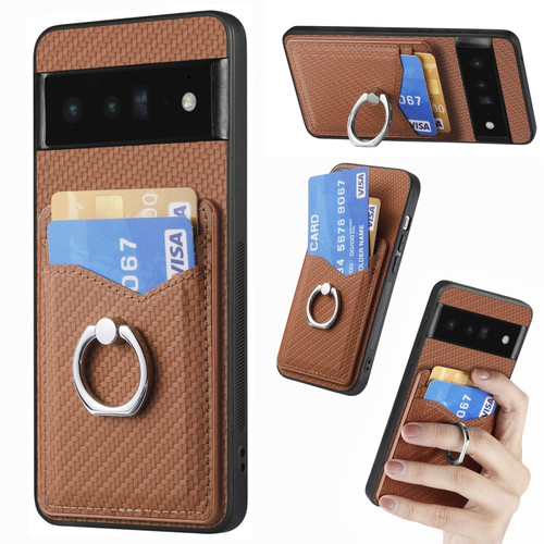 Google  Pixel 6 Pro Carbon Fiber Card Wallet Ring Holder Phone Case - Brown