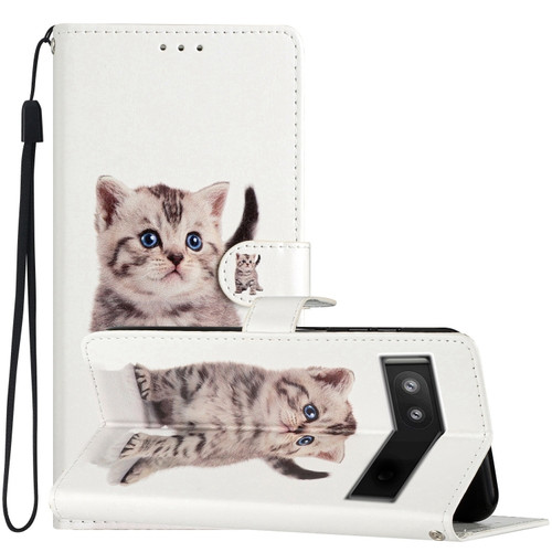 Google Pixel 6 Pro Colored Drawing Leather Phone Case - Little Tabby Cat