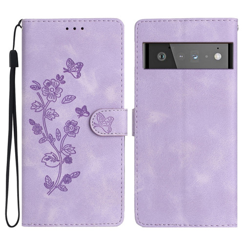 Google Pixel 6 Pro Flower Butterfly Embossing Pattern Leather Phone Case - Purple